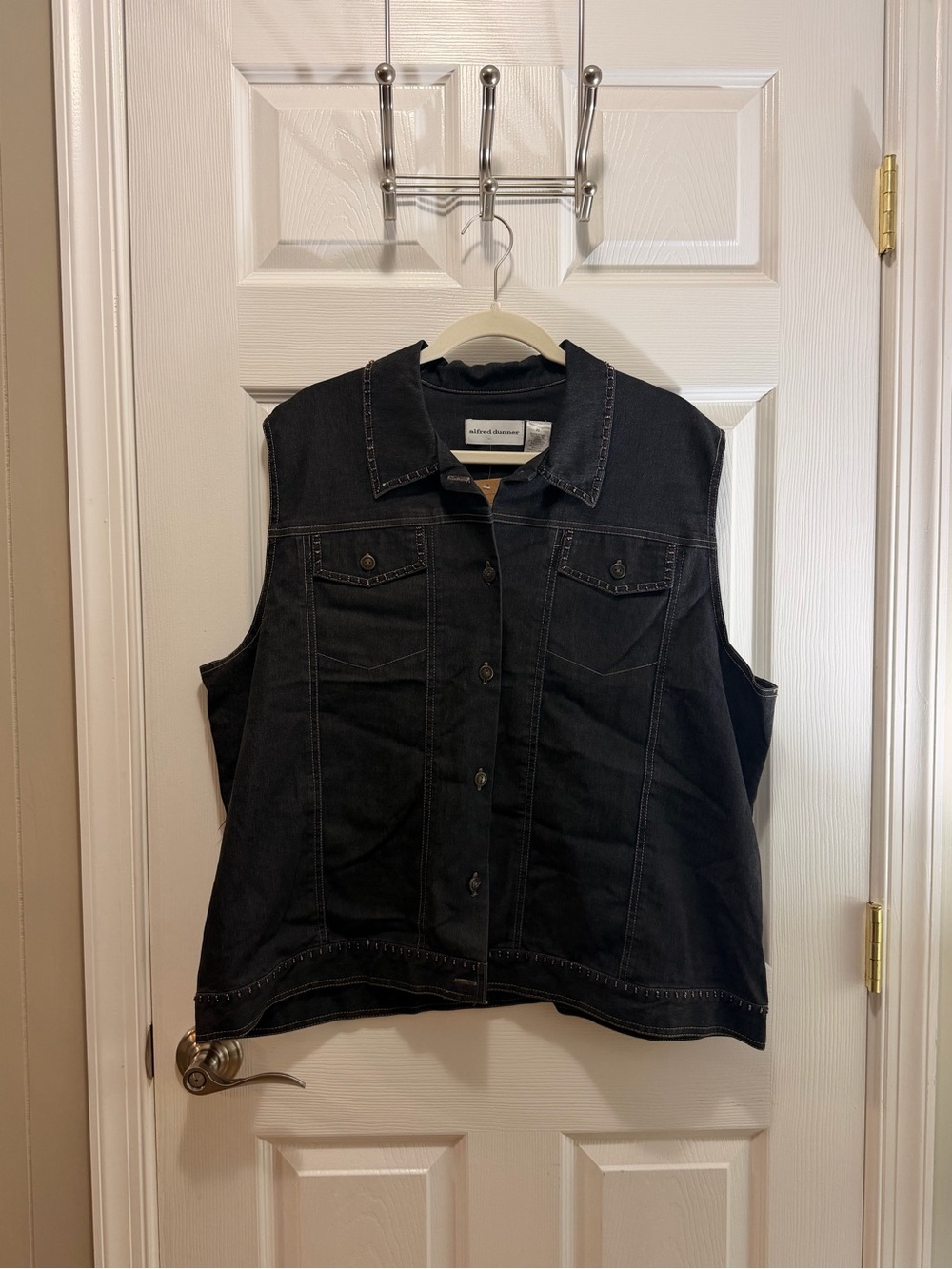 alfred dunner Embroidered Denim Vest in Black Oversized